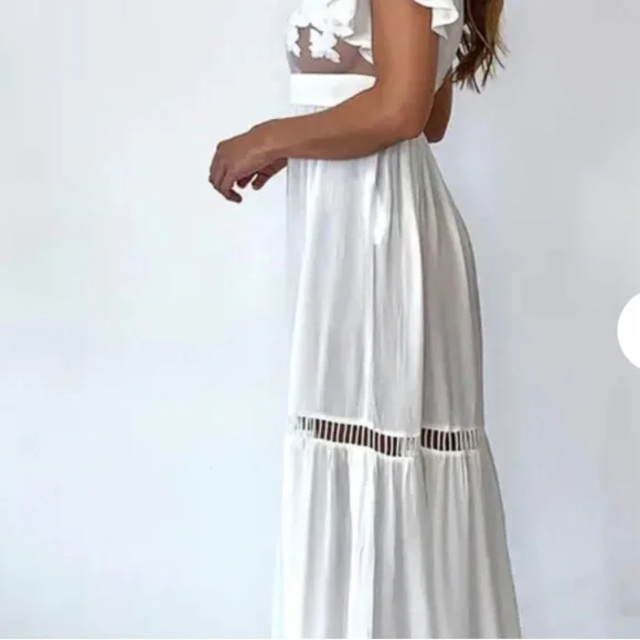slim fit dress slacks Women's Boho White Maxi Dress